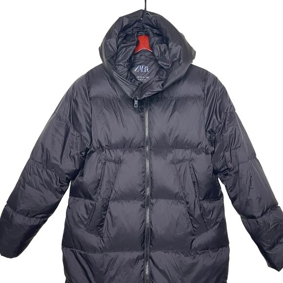 Zara kids black hooded puffer long jacket 13-14 - Picture 4 of 8